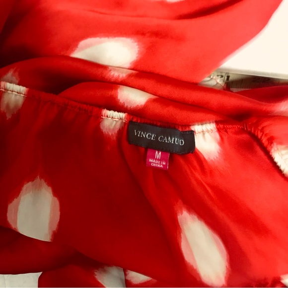 Vince Camuto Balloon Sleeve Silky Loose Drapey Top Blouse Off Shoulder Crew Dots - Picture 8 of 14